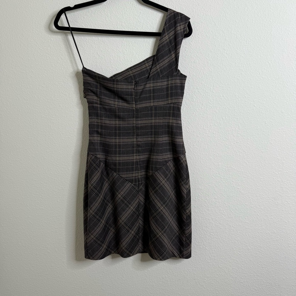 Black Halo One Shoulder Plaid Mini Jackie Dress Size 2 Multi Color PTP: 15” - Picture 3 of 16